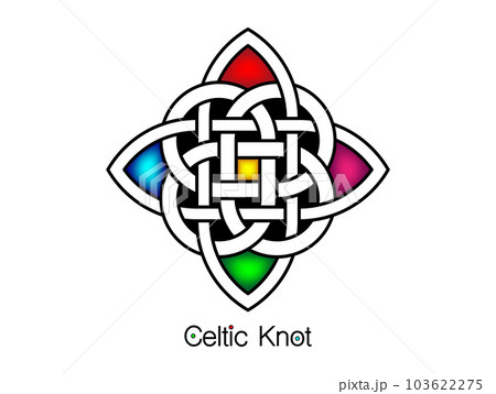 Celtic knot, interlocked circles logo, colorful vector tattoo ornament interlaced tape isolated on white background 103622275