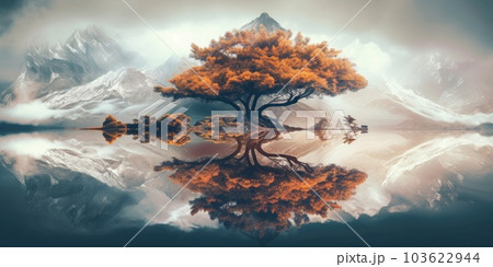 A tree that is standing in the water. Generative AI image. 103622944