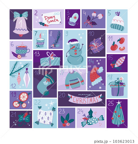 Christmas advent calendar with numbers. Cute vector design. Christmas advent calendar with numbers. Cute vector design. 103623013