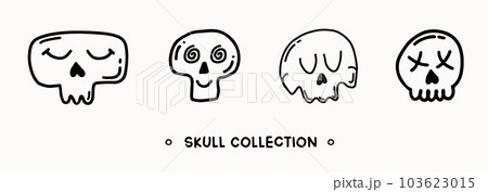 Set of hand drawn cute skulls in doodle style. Traditional halloween elements Set of hand drawn cute skulls in doodle style. Traditional halloween elements 103623015