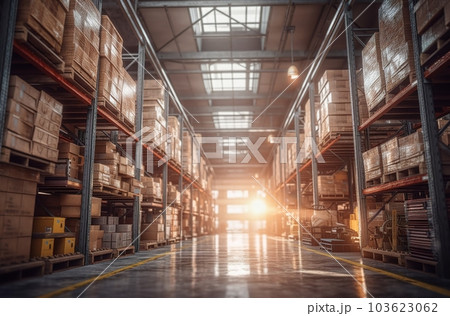 High racks in the warehouse of goods. 103623062