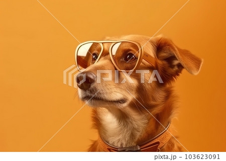 Portrait of a stylish dog in glasses close-up. Generative AI 103623091