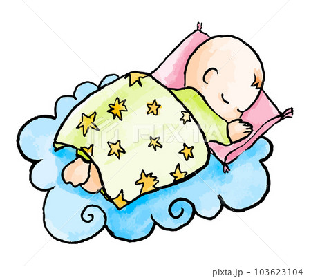 Hand drawn watercolor illustration of sleepy...のイラスト素材 