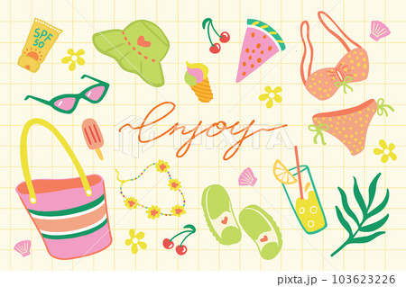 Trendy summer items set. Hand drawn y2k concept design with typography 103623226