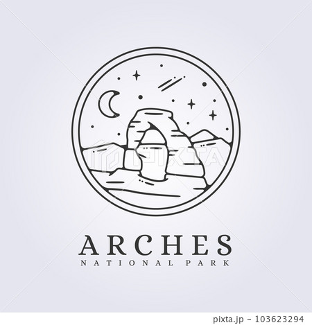 badge Arches National park vector illustration line art graphic design, night scenery of arches national park 103623294