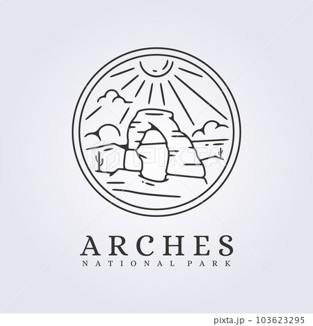 badge Arches National park vector illustration line art graphic design, night scenery of arches national park 103623295