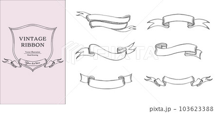 ビンテージ リボンのバナーセット。手描きのベクターイラスト。の