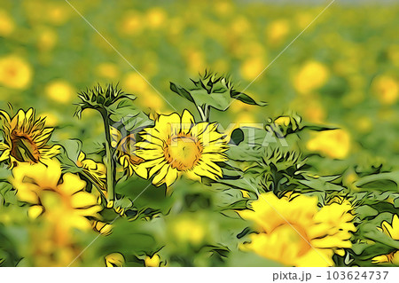 パステル調 ”日差しを受けたひまわりの花” イラストイメージ パステル調 ”日差しを受けたひまわりの花” イラストイメージ 103624737