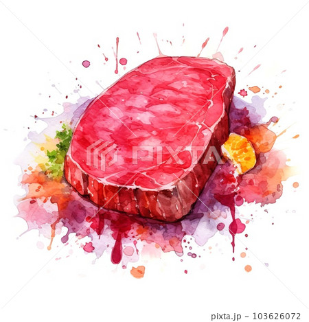 Delicious Corned Beef Meat Product Watercolor Square Background. Savory Food, Gourmet Appetizer. Ai Generated, Drawn With Paint Splashes On White Background Delicious Deli Corned Beef Meat Product. 103626072