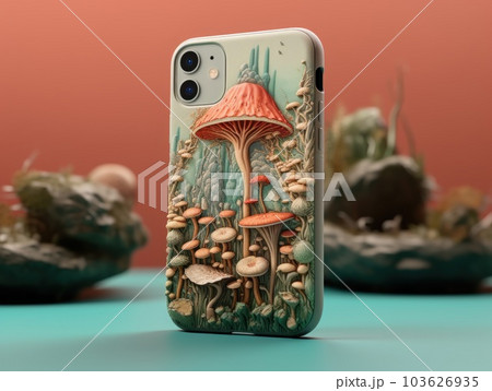 A close up of a phone case on a table. Generative AI image. 103626935