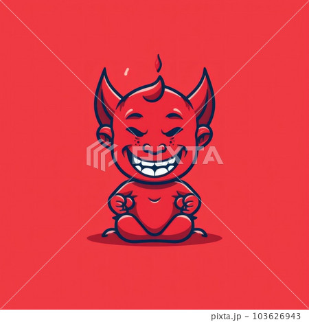 A cartoon devil sitting on the ground. Generative AI image. 103626943