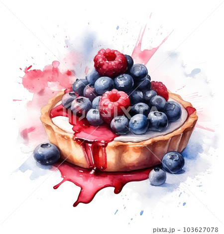 Freshly Baked Tart Pastry Watercolor Square Background. Crusty Pastry, Gourmet Bakery. Ai Generated, Drawn With Paint Splashes On White Background Aromatic Traditional Tart Pastry. 103627078