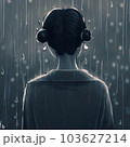 梅雨の雨音を聞く女性の姿 103627214