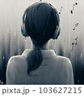 雨の中で静かに立つ女性のイラスト 103627215