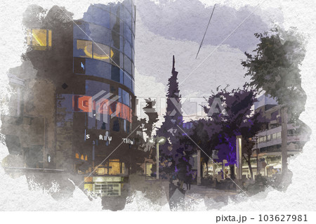 水彩画風 浜松市街地 ザザシティ浜松 静岡県浜松市 水彩画風 浜松市街地 ザザシティ浜松 静岡県浜松市 103627981