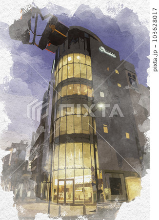 水彩画風　浜松市街地　ミュージックアベニュー浜松　静岡県浜松市 103628017