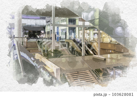 水彩画風　浜松市街地　新浜松駅　静岡県浜松市 103628081