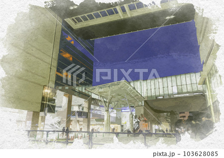 水彩画風　浜松市街地　新浜松駅　静岡県浜松市 103628085