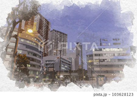 水彩画風　浜松市街地　鍛冶町　静岡県浜松市 103628123