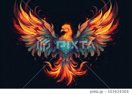 A colorful bird with orange and blue wings. Generative AI image. A colorful bird with orange and blue wings. Generative AI image. 103628368