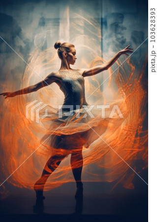 A woman in a white dress is dancing. Generative AI image. 103628393