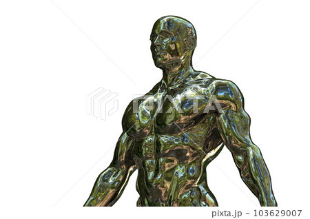 3D render. Golden torso of a naked athletic man on a white background. 103629007
