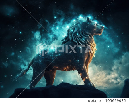 A lion standing on top of a rock. Generative AI image. A lion standing on top of a rock. Generative AI image. 103629086
