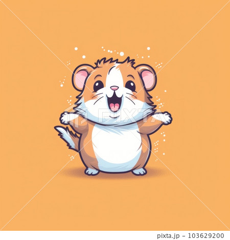A cartoon hamster standing up with its hands in the air. Generative AI image. 103629200