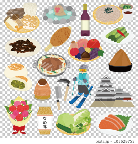長野県の名物のイラストセット 103629755