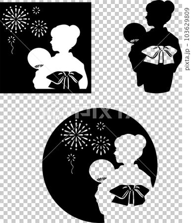 夏 浴衣 女性 シルエット お祭り 花火 手描き 切絵 影絵 和風 背景 イラスト素材セット 夏 浴衣 女性 シルエット お祭り 花火 手描き 切絵 影絵 和風 背景 イラスト素材セット 103629809