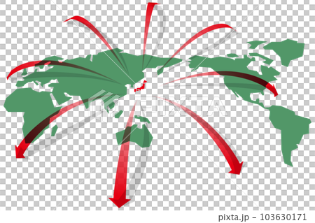 日本から八方へのびる矢印の世界地図　ベクターイラストレーション 103630171