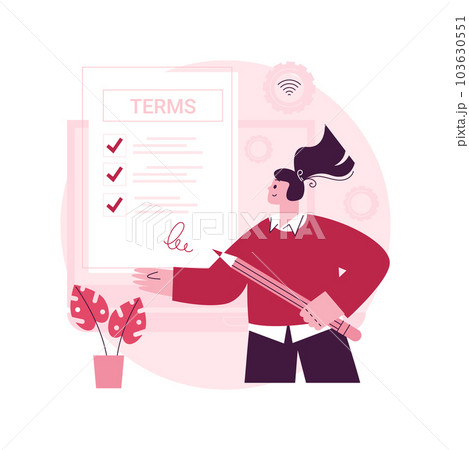 Terms and conditions abstract concept vector illustration. Legal notice, user terms and conditions, website menu bar, web element, information page, registration process, accept abstract metaphor. 103630551