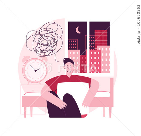 Sleep disturbances abstract concept vector illustration. Insomnia treatment, clinical diagnostic, digital overload, sleeping disorder, alerted pattern, rem, mental health abstract metaphor. 103630563