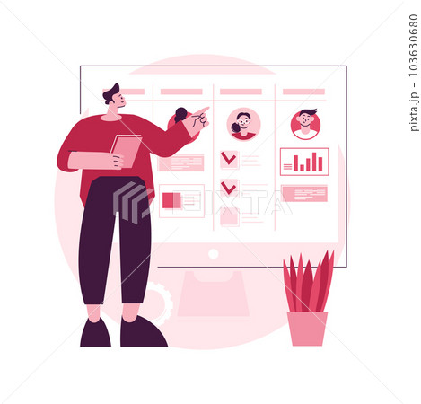 Kanban board abstract concept vector illustration. Teamwork communication process, agile project management, scrum meeting, development stages, work progress visualization abstract metaphor. 103630680