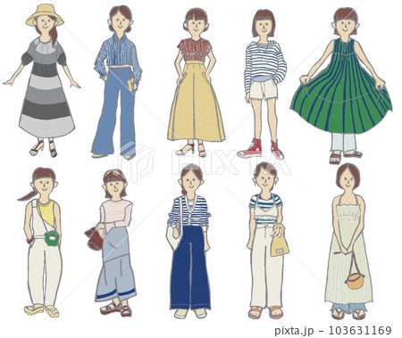 ボーダーやストライプの春夏ファッション 103631169