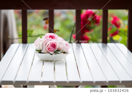 Top view of Pierre De Ronsand on white wooden table. 103632426