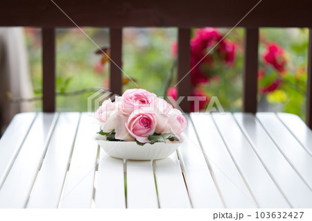 Top view of Pierre De Ronsand on white wooden table. 103632427