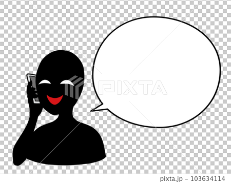 Illustration of a person with a bad guy image silhouette holding a smartphone and speech bubble material 103634114