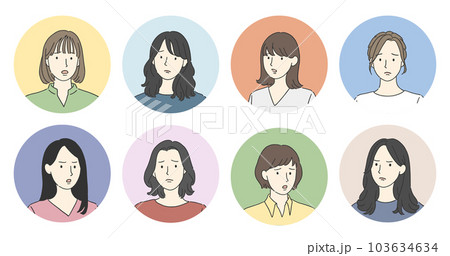ネガティブな表情の女性たち 丸アイコンセット 103634634