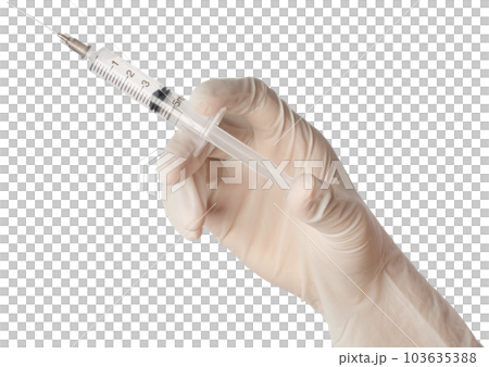 Syringe medical injection in hand. 103635388
