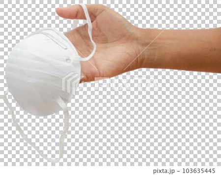 Hand holding medical mask. 103635445
