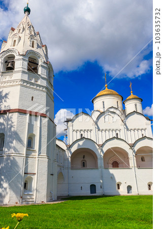 Intercession cathedral with bell tower of Intercession (Pokrovsky) convent in Suzdal, Russia. Golden ring of Russia 103635732