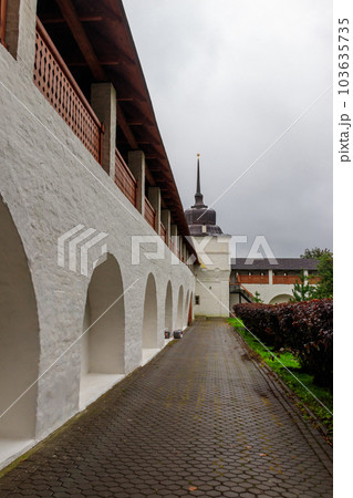 Tower and wall in Vvedensky Tolga convent in Yaroslavl, Russia 103635735