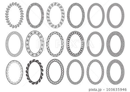 Greek key oval frame set. Circle borders with meander ornaments. Ellipse ancient designs. Vector 103635946