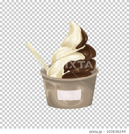 Hand drawn style illustration of soft serve ice cream in a cup 103636244