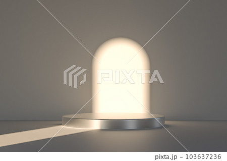 3d presentation pedestal or dais made of metal in room illuminated by sunlight 103637236