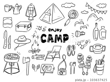手書きのキャンプ素材イラスト 手書きのキャンプ素材イラスト 103637425