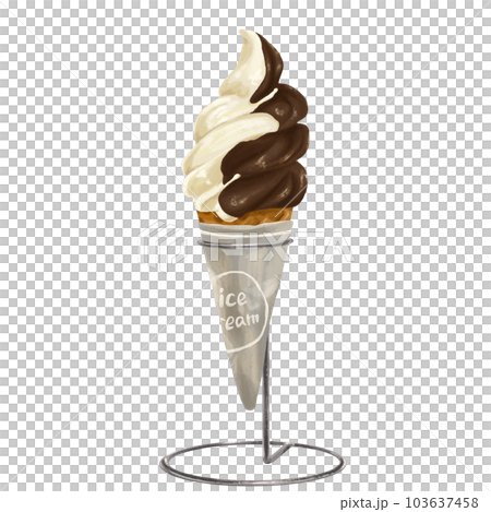華夫餅錐上軟冰淇淋的手繪風格插圖 103637458