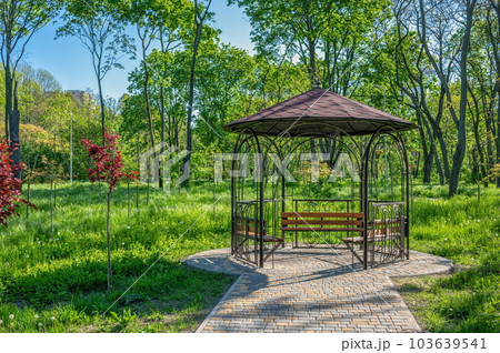 Alleys and gazebo in the Victory park in Odessa, Ukraine. 103639541