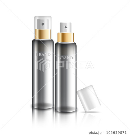 Hydrating facial cream for annual sale or festival sale. gold serum mask bottle isolated on glitter particles background. Graceful cosmetic ads, illustration. 103639871